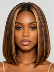 Highlight Ombre Color Glueless Lace Short Bob Wigs Straight 200% Density Human Hair Pre Plucked Ready To Wear 13x6 Glueless Wig for Women Summer Color