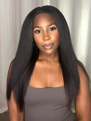 Human Hair Kinky Straight Wig Natural Black Kinky Straight Hair Wig for Women, Pre-Plucked Lace Front Wig with Baby Hair | U-TIMES