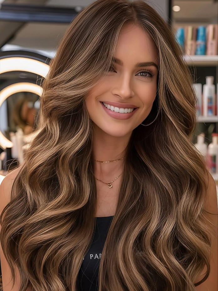 U-TIMES Clip in Hair Extensions Body Wave Real Human Hair 120g Balayage Invisible Remy Human hair Clip in Extensions for Women Seamless Chocolate Brown to Caramel Blonde