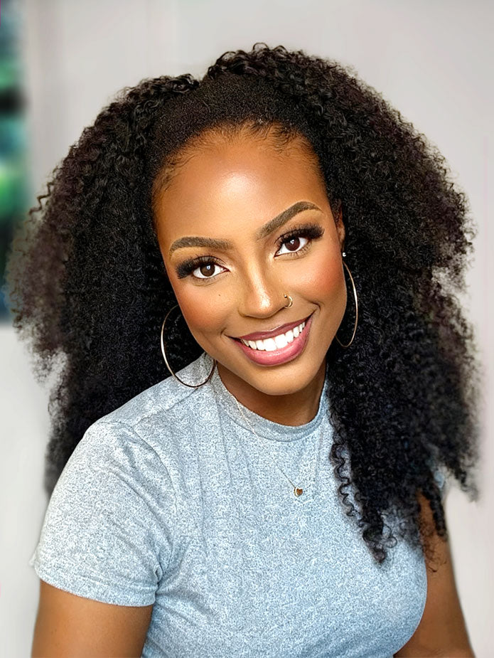 Kinky Curly Half Wig Human Hair 200 Density 3-In-1 Flip Over Half Wigs Glueless Wear and Go Wigs | U-TIMES