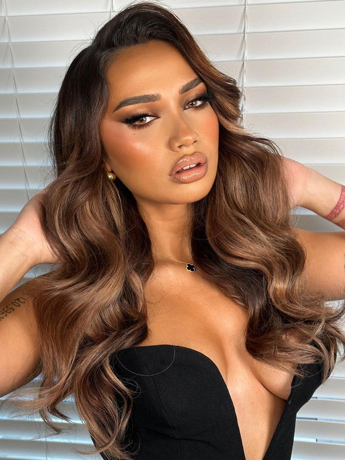 U-TIMES Clip in Hair Extensions Body Wave Real Human Hair 120g Balayage Invisible Remy Human hair Clip in Extensions for Women Seamless Chocolate Brown to Caramel Blonde