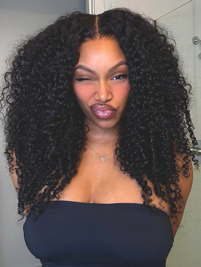 Kinky Curly Half Wig Human Hair 200 Density 3-In-1 Flip Over Half Wigs Glueless Wear and Go Wigs | U-TIMES