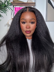 Human Hair Kinky Straight Wig Natural Black Kinky Straight Hair Wig for Women, Pre-Plucked Lace Front Wig with Baby Hair | U-TIMES