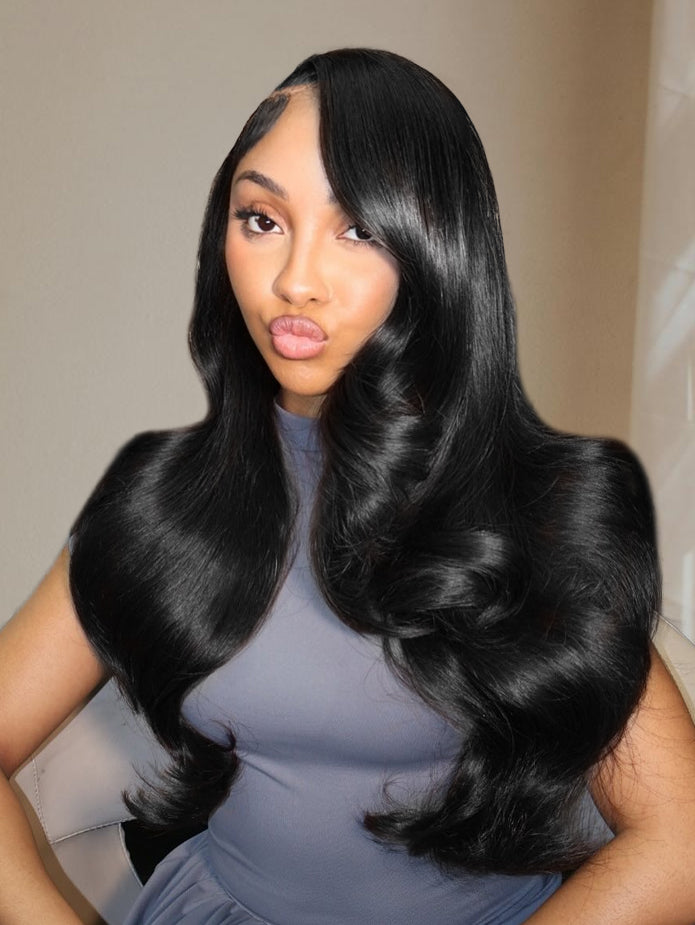 U-TIMES Body Wave Lace Closure Wigs Black Virgin Human Hair for Women