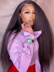U-TIMES 100% Human Hair Kinky Straight Wig - Natural Black Kinky Straight Hair Wig for Women, Pre-Plucked Lace Front Wig with Baby Hair