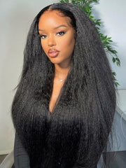 Human Hair Kinky Straight Wig Natural Black Kinky Straight Hair Wig for Women, Pre-Plucked Lace Front Wig with Baby Hair | U-TIMES