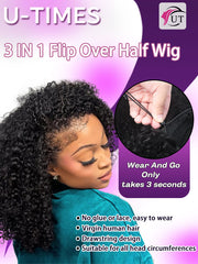 Kinky Curly Half Wig Human Hair 200 Density 3-In-1 Flip Over Half Wigs Glueless Wear and Go Wigs | U-TIMES