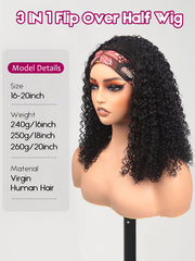 Kinky Curly Half Wig Human Hair 200 Density 3-In-1 Flip Over Half Wigs Glueless Wear and Go Wigs | U-TIMES