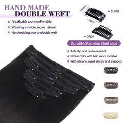 U-TIMES Clip in Hair Extensions Body Wave Real Human Hair 120g Seamless Invisible Human hair Extensions Clip ins for Women 7pcs #1B-Natural Black