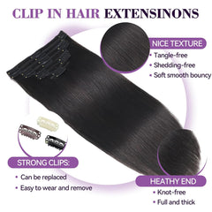 U-TIMES Clip in Hair Extensions Body Wave Real Human Hair 120g Seamless Invisible Human hair Extensions Clip ins for Women 7pcs #1B-Natural Black