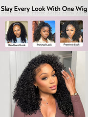 Kinky Curly Half Wig Human Hair 200 Density 3-In-1 Flip Over Half Wigs Glueless Wear and Go Wigs | U-TIMES