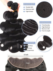 Body Wave 3 Bundles Human Hair with 13x4 HD Lace Frontal