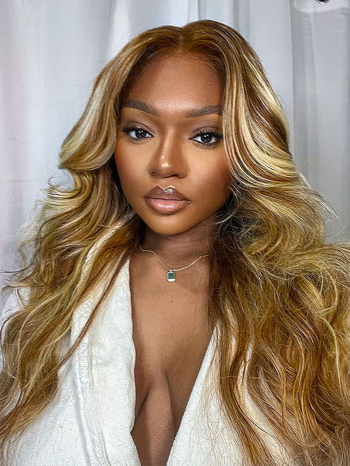 Body Wave Highlight Ombre Lace Front Wig Human Hair
